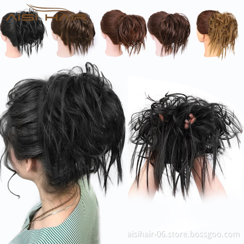 Aisi Hair Donut Natural Black Chignon Curly Bun Pad Chignon Elastic Band Ribbon Ponytail Rope Rubber Hair Extension For Women